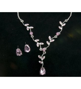 Pink Crystal Flower Necklace Earring