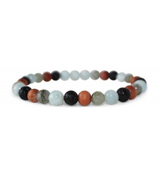 Leboha Multi Colored Essential Oil Bracelet 6mm Wood- Faceted Labradorite- Aquamarine- Black Lava Stone - CB17YC7H8EE