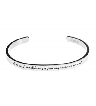 A true friendship is a journey without an end. Premium Stainless Steel Cuff Bangle Bracelet - White - C512IRT1X2V