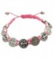 Silver Toned Base Saint Benedict Medal on Adjustable Cord Bracelet- 7 Inch - Pink - CM11TSWLTW1