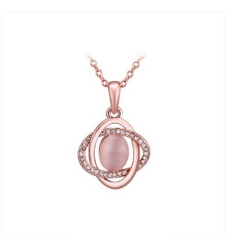 YamaziHD 18K Rose Gold Plated Shining Crystal Pink Opal Pendant Necklace for Women Fashion Jewelry - CW12ED4WHV5