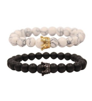 UEUC King&Queen Crown Couple Bracelets His and Her Friendship 8mm Beads Bracelet - Black/White Golden Crown - CC188TW9R7K