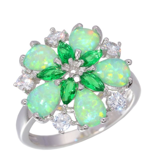 CiNily Green Fire Opal Emerald Rhodium Plated Zircon Women Jewelry Gemstone Ring Size 6-10 - CC182S5GGK7