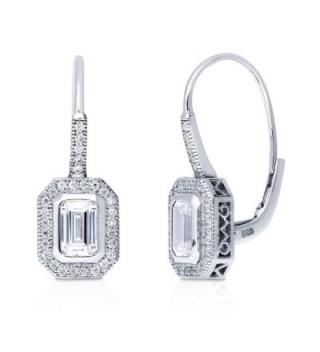 BERRICLE Rhodium Plated Sterling Silver Cubic Zirconia CZ Halo Leverback Dangle Drop Earrings - CE12KUQDZDT
