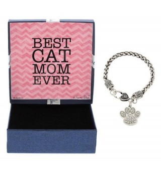 Best Cat Mom Ever Bracelet Silver-Tone Crystal Adorned Cat Paw Print Charm Bracelet Jewelry Box - C712NE3CH6U