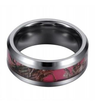 Will Queen TU 8 113 8mm Flowering Pink Tungsten Ring 4mm Width of Camo Inlay White Wedding Bands 6 5