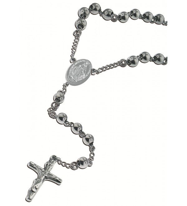 Catholic Stainless Steel Rosary Beads 24" or 18" Necklace with Crucifix and Miraculous Mary Medal - C511IFSJLKV