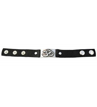 Om Bracelet Black Leather Adjustable in Women's Cuff Bracelets