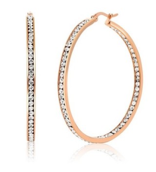 2" Stainless Steel Rose Gold Plated High Shine Inside-Out Hoop Earrings With CZ - CW11D0G1HP5