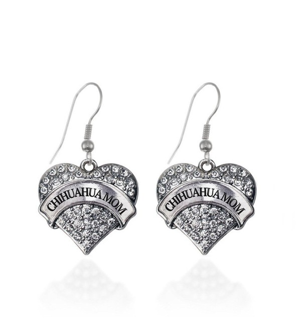 Chihuahua Mom Pave Heart Earrings French Hook Clear Crystal Rhinestones - CS1240JWEMP