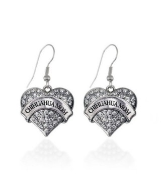 Chihuahua Mom Pave Heart Earrings French Hook Clear Crystal Rhinestones - CS1240JWEMP