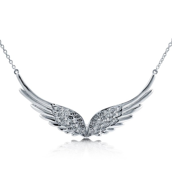 Rhodium Plated Sterling Silver Cubic Zirconia CZ Angel Wings Pendant Necklace 14.5"+2" Extender - C01105KWDLV