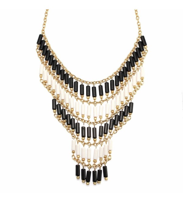 American Rag Necklace- 18-in Gold-Tone Black and White Lattice Fringe Statement Necklace - CZ11N5GIF91