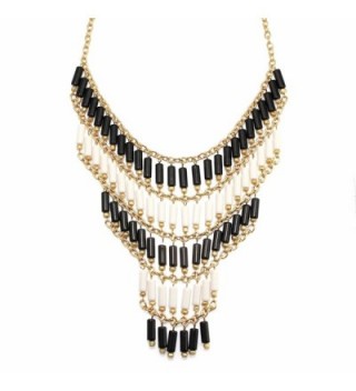 American Rag Necklace- 18-in Gold-Tone Black and White Lattice Fringe Statement Necklace - CZ11N5GIF91