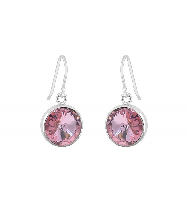 Women Round Drop Earrings With Swarovski Elements Crystals - Pink - CD12KNQV5SN