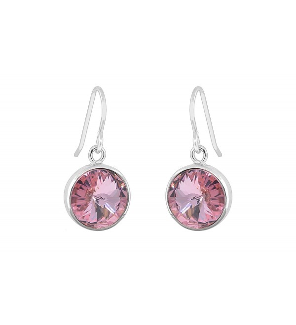 Women Round Drop Earrings With Swarovski Elements Crystals - Pink - CD12KNQV5SN