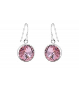 Women Round Drop Earrings With Swarovski Elements Crystals - Pink - CD12KNQV5SN