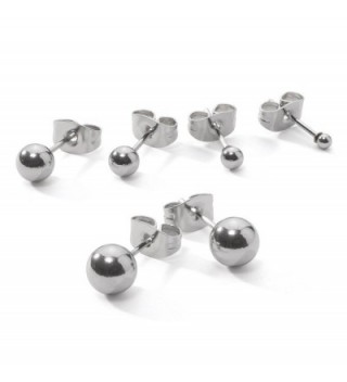 Stainless Steel Round Ball Stud Earrings 2mm 3mm 4mm 5mm 6mm 5 Pair Set - CT11FKSH3RR