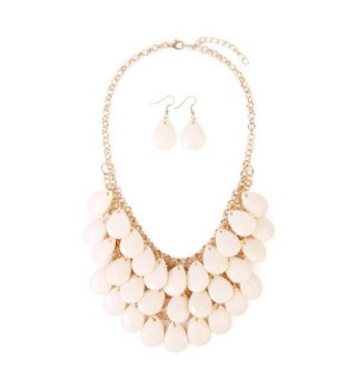 Riah Fashion Women's Floating Bubble Beaded Teardrop Statement Jewelry Necklace and Earrings - Natural - CG182IUIN9Q