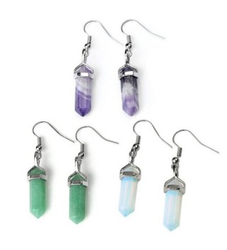 JOVIVI Womens Natural Amethyst Aventurine Rose Quartz Crystal Chakra Pendant Earrings Set - Mixde Stone 3Pairs - C011NRNE90B