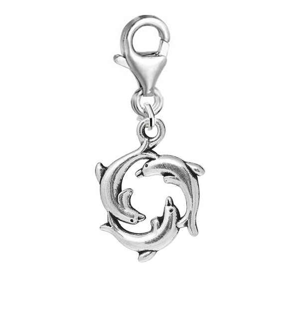 Round Sea Dolphin Clip on Pendant Charm for Bracelet or Necklace - CZ1224EM9FF