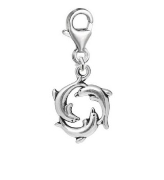 Round Sea Dolphin Clip on Pendant Charm for Bracelet or Necklace - CZ1224EM9FF