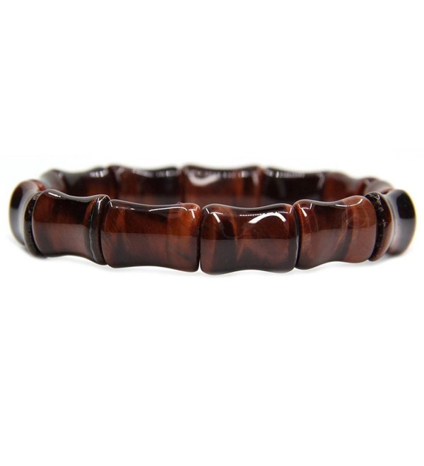 Genuine Semi Precious Gemstone Bamboo Festival Beaded Stretchable Charm Bracelet 7" - Red Tiger eye - C612H2G4H19
