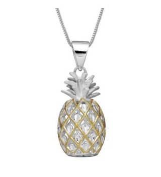 Sterling Silver with 14kt Yellow Gold Plated Accents Medium Pineapple Pendant Necklace- 16+2" Extender - CS1146OKWZL