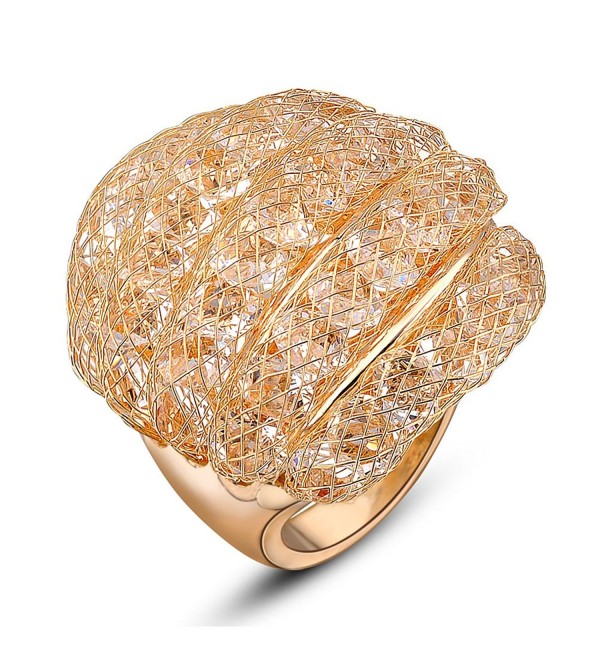 Mytys Gold Cocktail Ring Fishnet Cubic Zirconia Womens Fashion Rings - CF1283Z5E9H