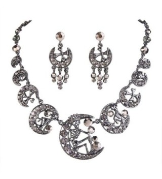 EVER FAITH Austrian Crystal Vintage Style Skull Cross Moon Necklace Earrings Set - Black Black-Tone - C011IO2S6TZ