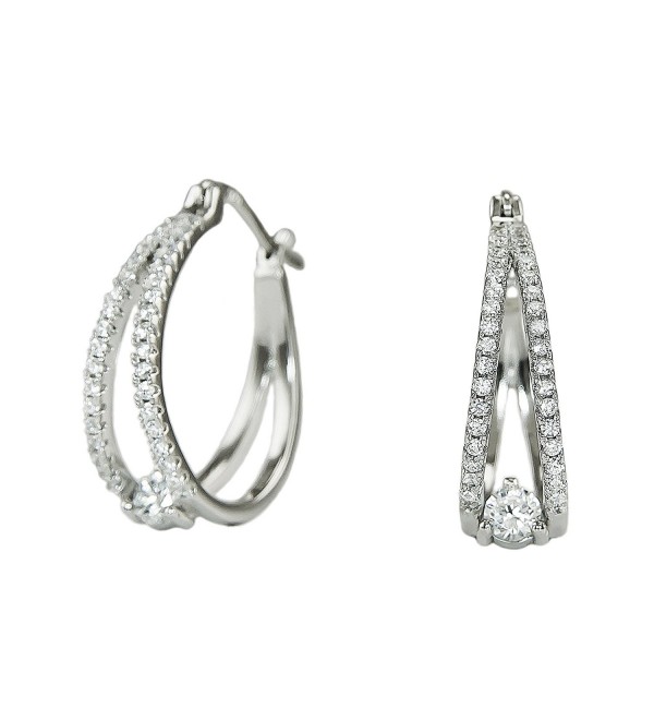 Platinum Plated 925 Sterling Silver Round Cubic Zirconia Pave Split Shank Huggie Hoop Earrings - CN183KMSLC5