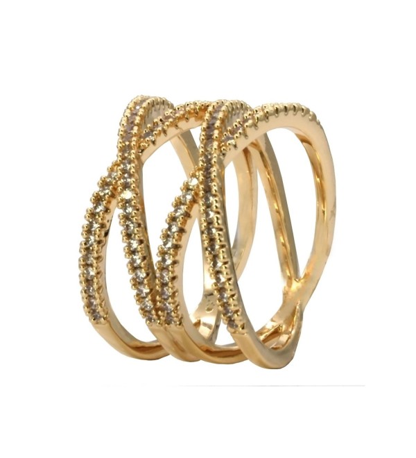 Double X Rings Cross Criss Trendy Fashion Statement Clear CZ Cocktails Gold Plated Size 6 - 9 - Gold - C51882T86N5
