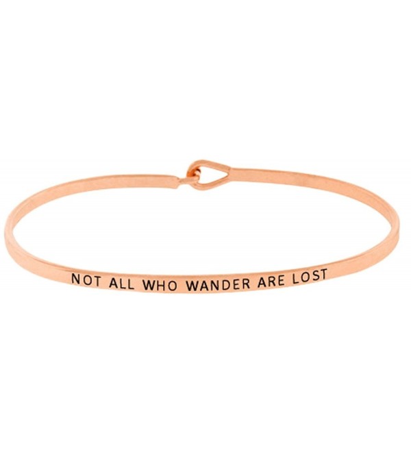 Inspirational "NOT ALL WHO WANDER ARE LOST" Positive Mantra Message Thin Bangle Hook Bracelet - Rose Gold - CV1839MGRH4