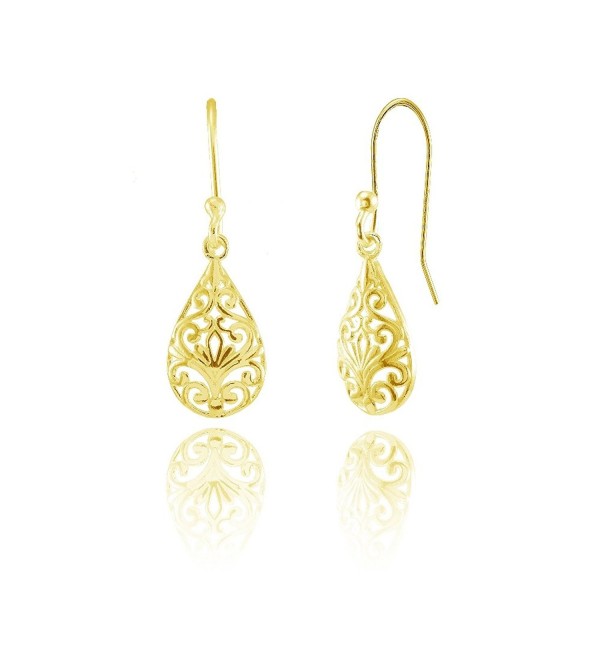 Sterling Silver Pear-Shape Filigree Polished Dangle Earrings - CI18592Y58A