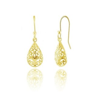 Sterling Silver Pear-Shape Filigree Polished Dangle Earrings - CI18592Y58A