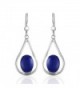 925 Sterling Silver Teardrop Blue or Blue-green Stone Dangle Earrings - Deep Blue - CF12EBNVSP9