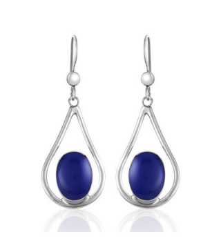 925 Sterling Silver Teardrop Blue or Blue-green Stone Dangle Earrings - Deep Blue - CF12EBNVSP9