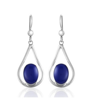 925 Sterling Silver Teardrop Blue or Blue-green Stone Dangle Earrings - Deep Blue - CF12EBNVSP9