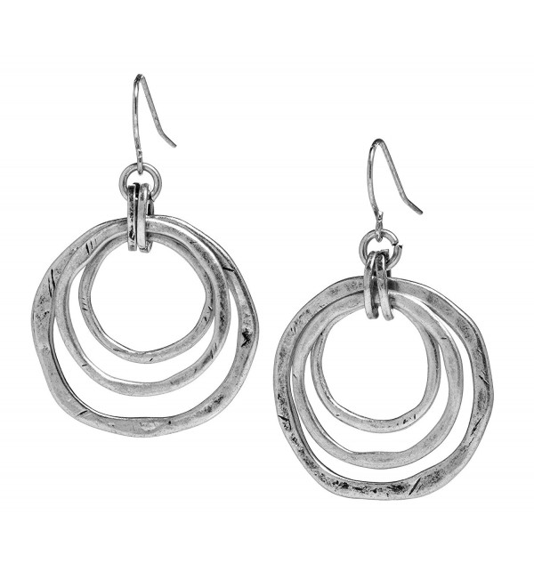 Handmade Moonlight Goddess Earrings- OF EARTH AND OCEAN - Triple Circles in Silver Tone - CJ12268G18Z