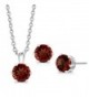 3.00 Ct Round 6mm Red Garnet 925 Sterling Silver Stud Earrings Pendant Set 18" - C8116FZVFGT