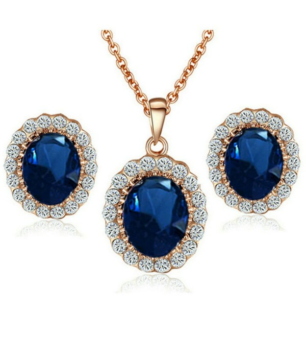 Yoursfs Kate Middleton Style Navy Blue Crystal Stud Earrings Necklace Set For Women Fashion Jewelry - CX11NHHMJBD