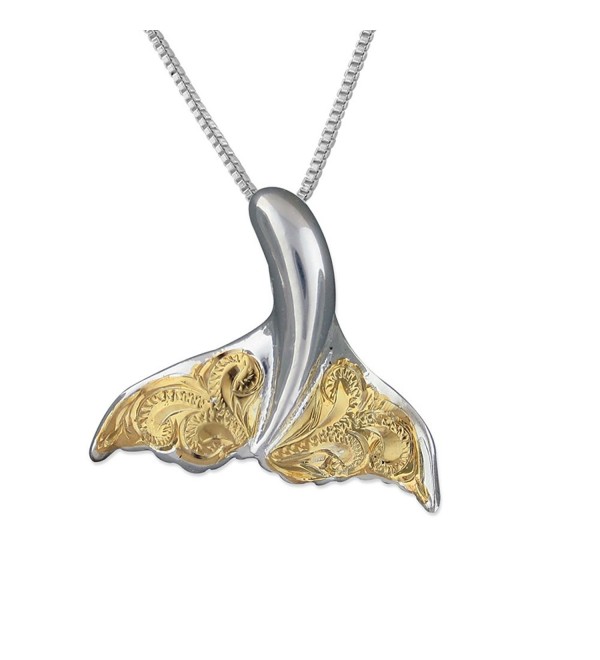 Sterling Silver with 14kt Yellow Gold Plated Accents Engraved Whale Tail Pendant Necklace- 16+2" Extender - C111CQ1TO8H