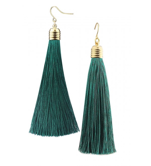 Mina Gold Long Tassel Draping Extra Long Shoulder Duster Earring - Green - C6186GHTEZ3