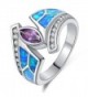 Women Rings Blue Fire Opal Purple Cubic Zirconia Rhodium Plated Flower Leaf Bypass Jewelry Size 5-10 - CR184EY9U2Q