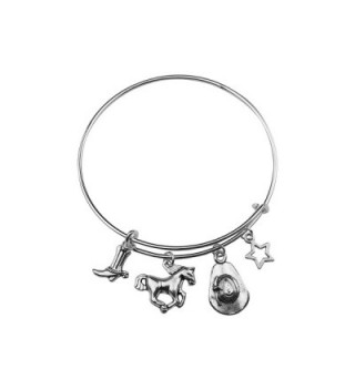 Art Attack Silvertone Cowgirl Cowboy Boots Horse Star Galaxy Texas Equestrian Expandable Charm Bracelet - CA12GW6BQVT