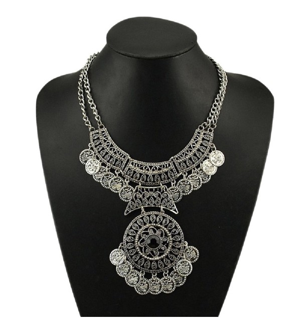 Women Bohemian Festival Jewelry Double Chain Coin Statement Necklace Sl ...