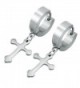 Stainless Cartilage Earrings Hinged Huggie - Silver Plated with Cross Dangle 1 - C212NU57056