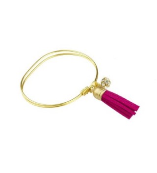 John Wind- Neutral Tassel Bangle- Gold Plated- 7" Circumference - Fuschia - CY12HREHD5D