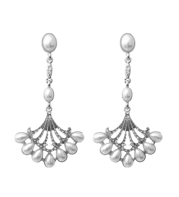 Rosemarie Collections Women's Vintage Style Faux Pearl Chandelier Dangle Earrings - Silver Tone - CV17X6ILE6K