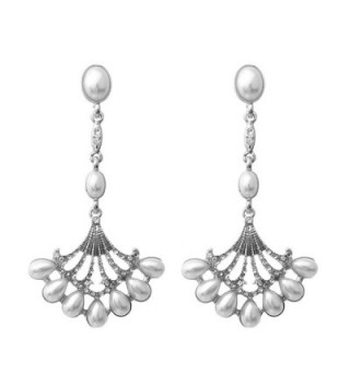 Rosemarie Collections Women's Vintage Style Faux Pearl Chandelier Dangle Earrings - Silver Tone - CV17X6ILE6K